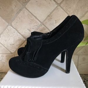 KAYA Black Suede Leather Tassel Heels